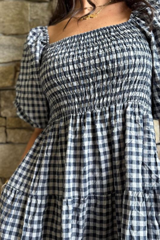 Nonni Gingham Darling Dress Navy